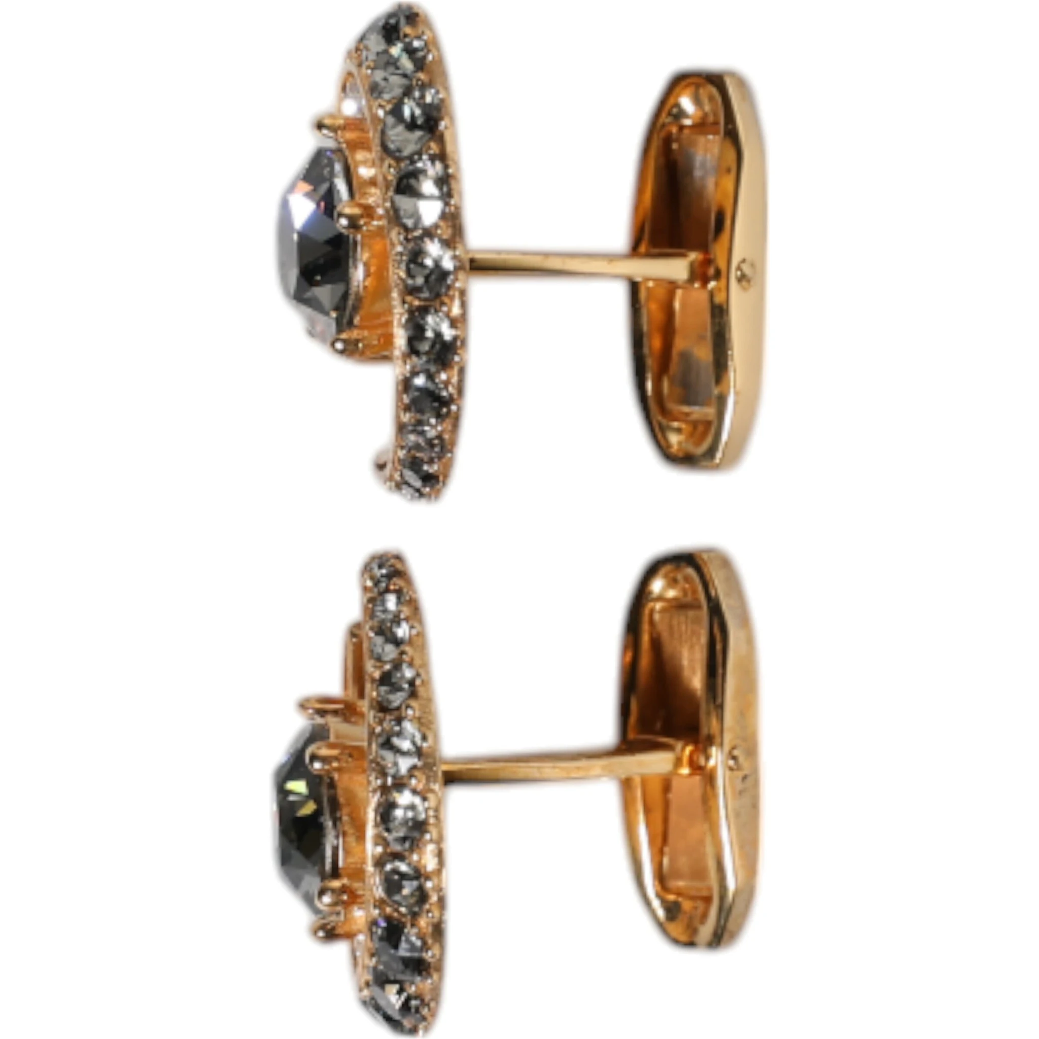 Brass Gold Black Crystal Luna Cufflink