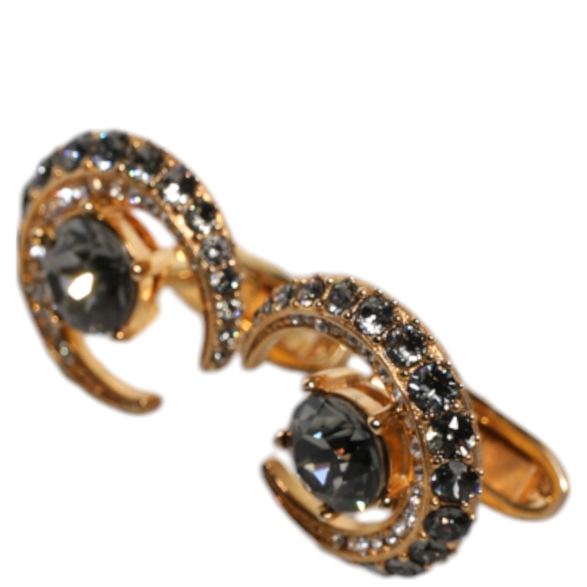 Brass Gold Black Crystal Luna Cufflink