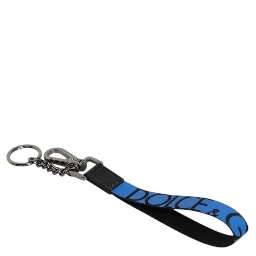 Blue Logo Nylon Silver Brass Men Holder Keychain Keyring