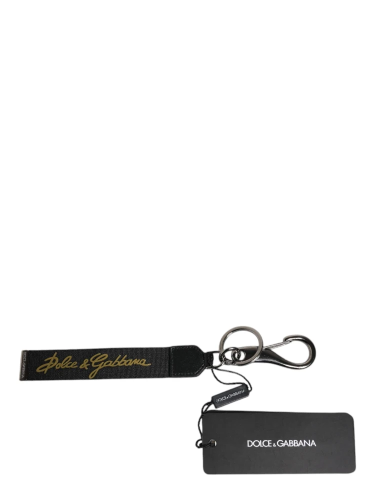 Black Logo Nylon Silver Brass Men Holder Keychain Keyring
