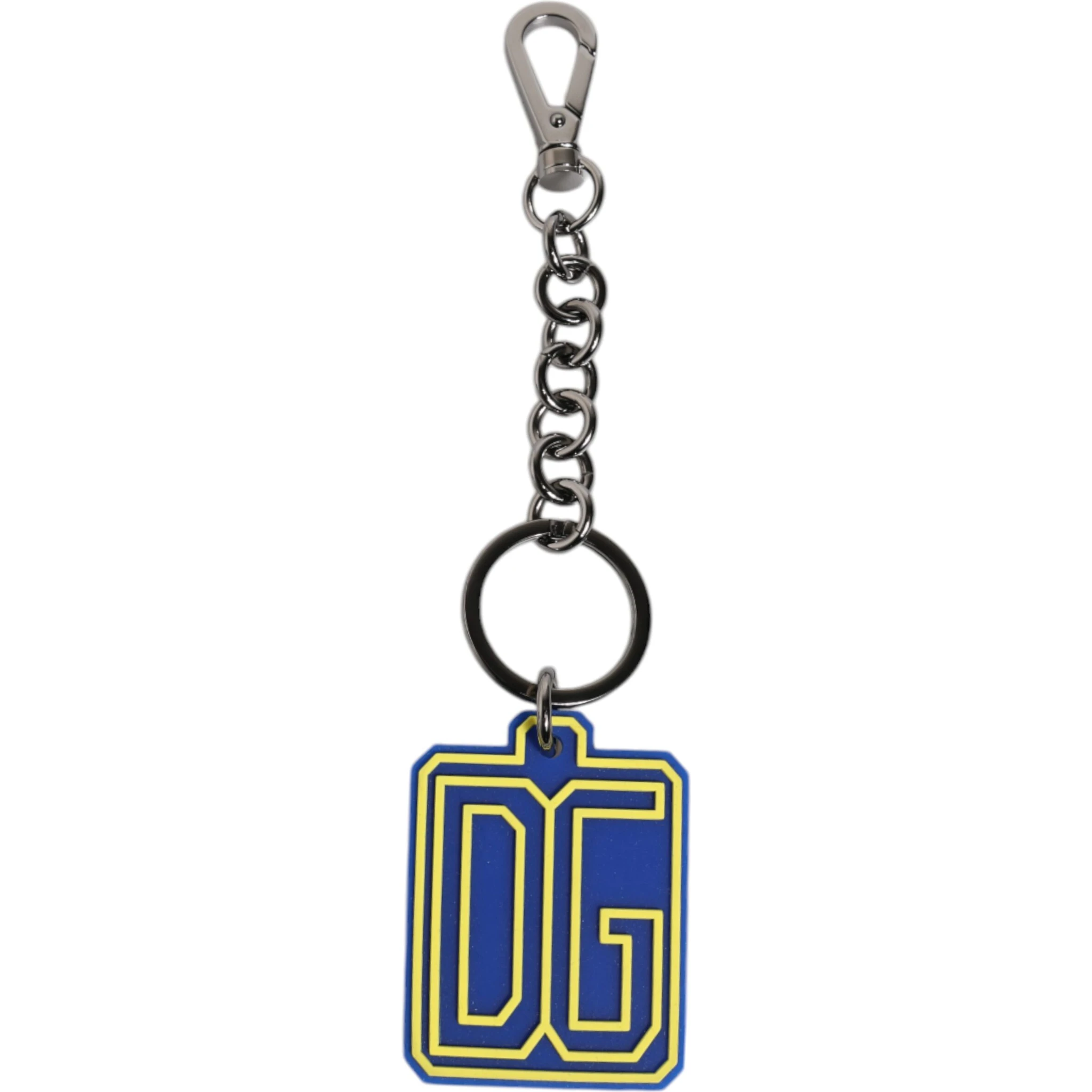 Blue Yellow DG Rubber Logo Silver Men's Keychain Keyring