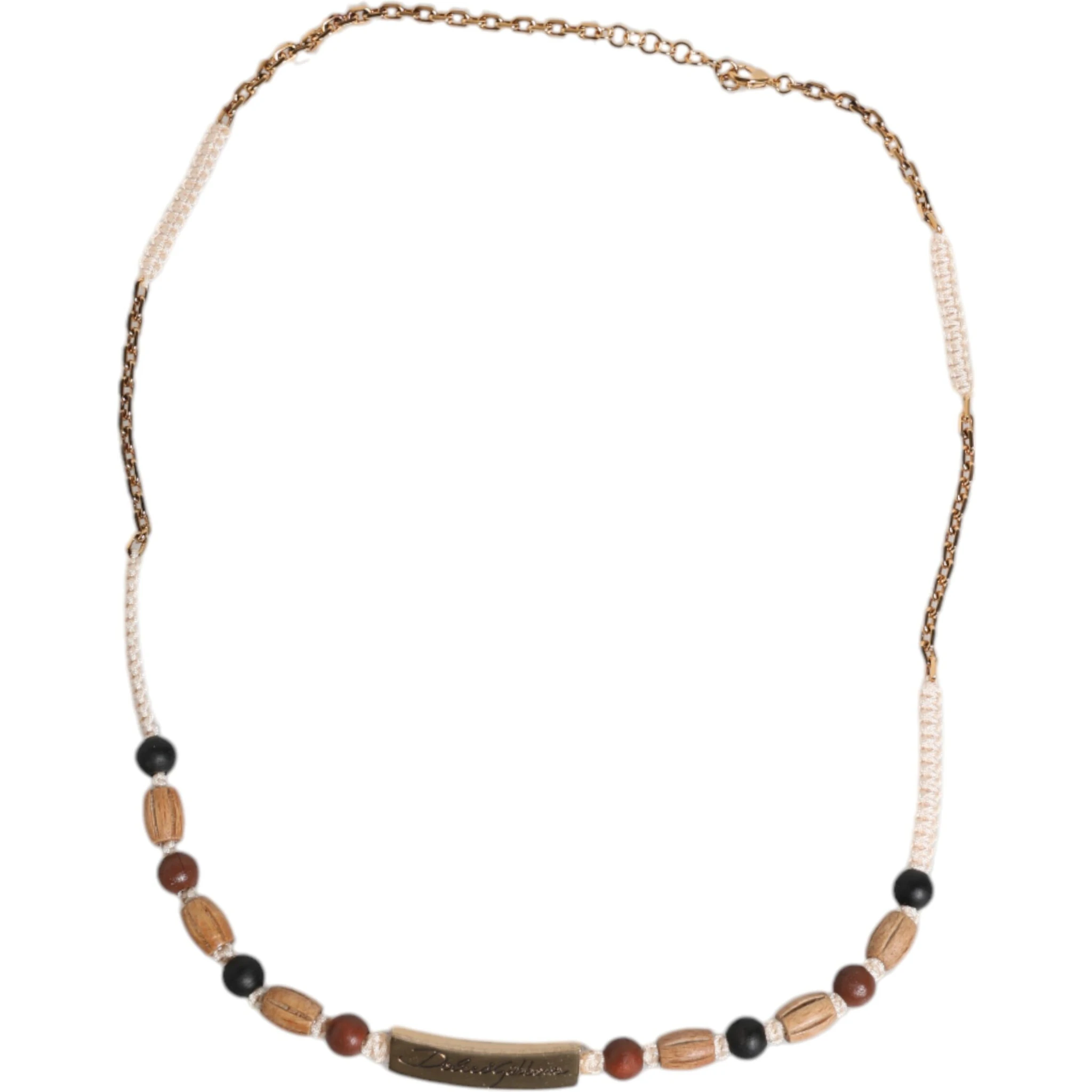 Black Gold Wooden Beaded Logo Pendant Necklace