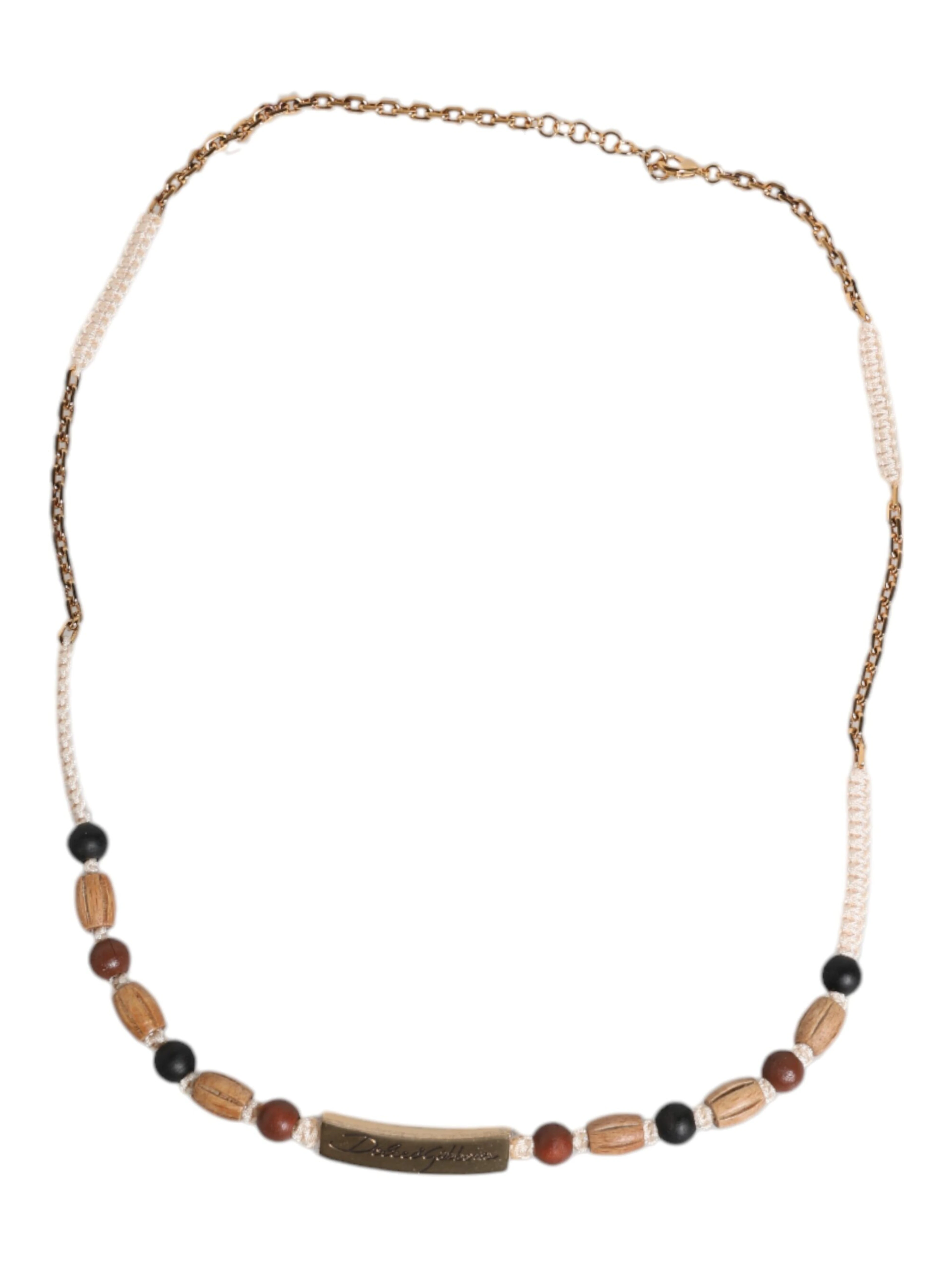 Black Gold Wooden Beaded Logo Pendant Necklace