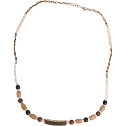 Black Gold Wooden Beaded Logo Pendant Necklace