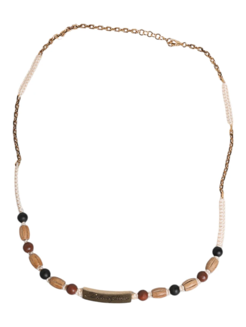 Black Gold Wooden Beaded Logo Pendant Necklace
