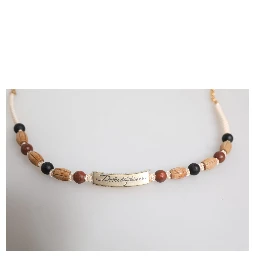 Black Gold Wooden Beaded Logo Pendant Necklace