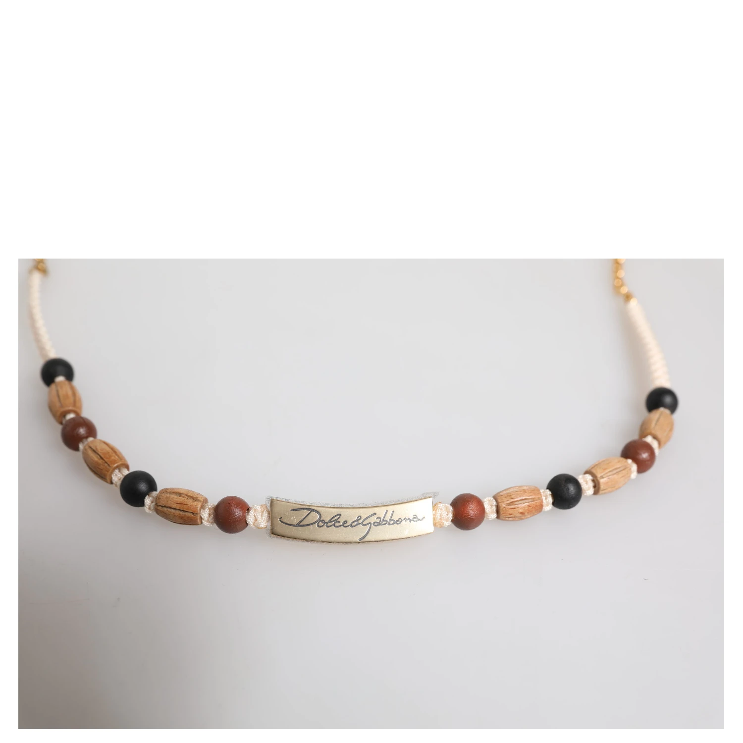 Black Gold Wooden Beaded Logo Pendant Necklace