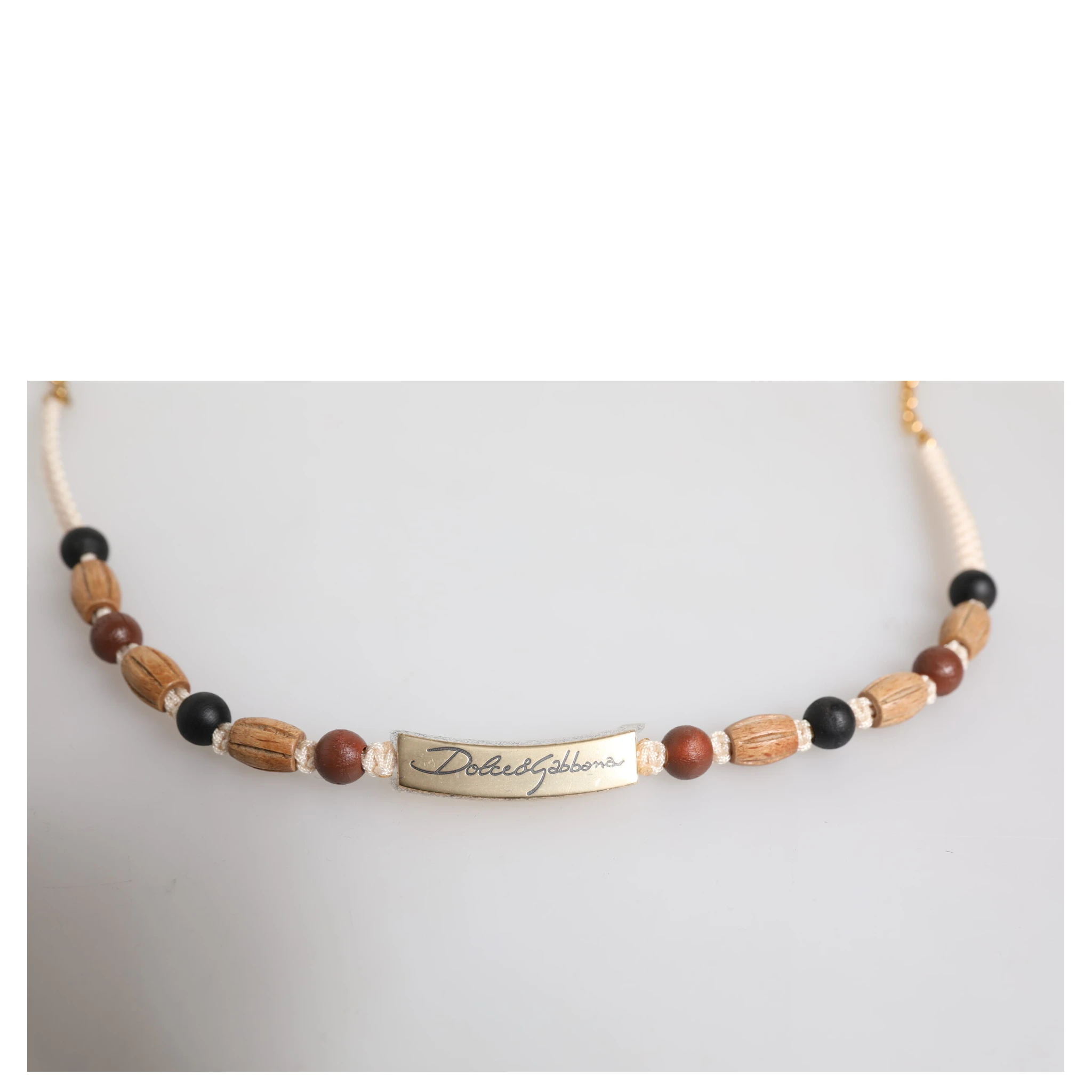 Black Gold Wooden Beaded Logo Pendant Necklace