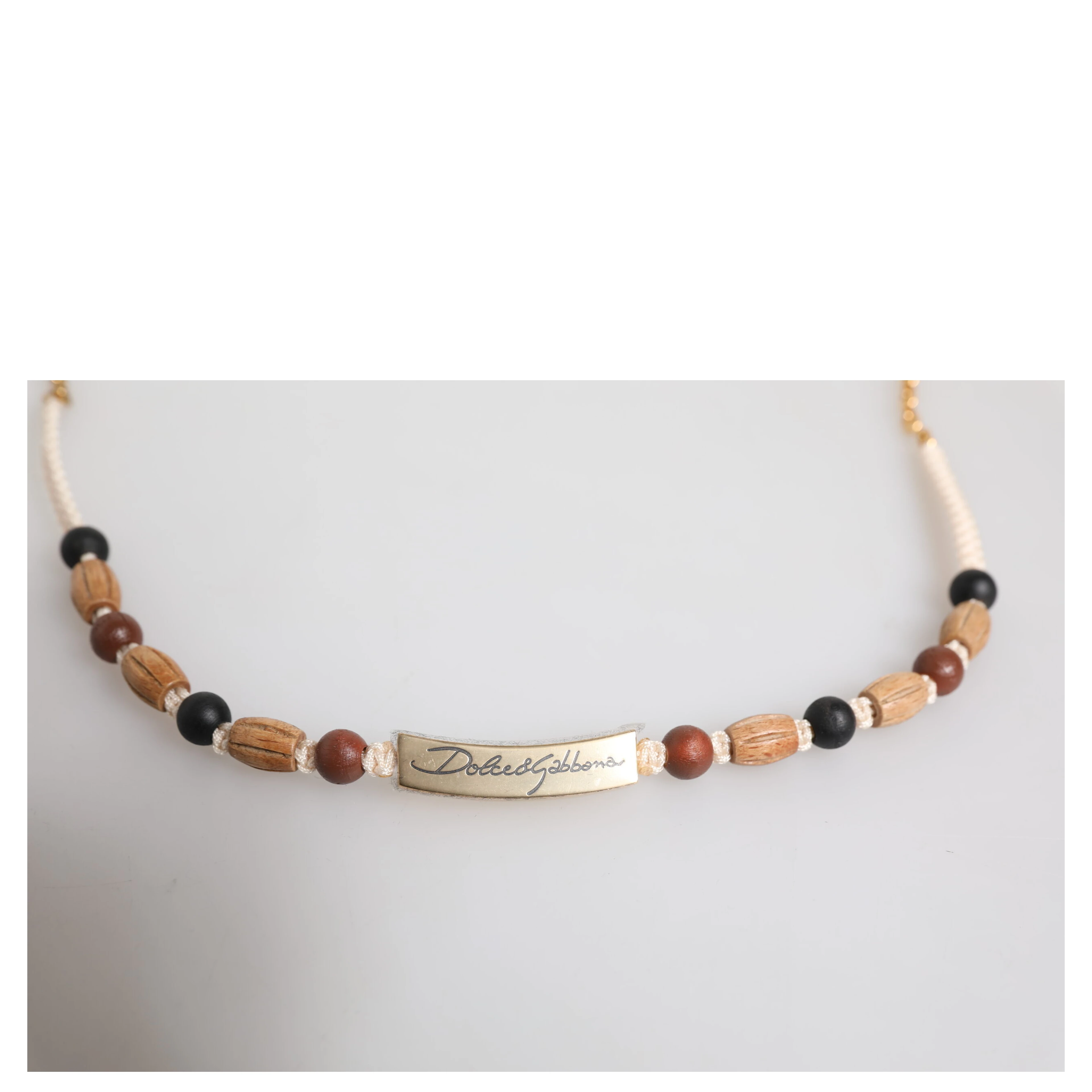 Black Gold Wooden Beaded Logo Pendant Necklace