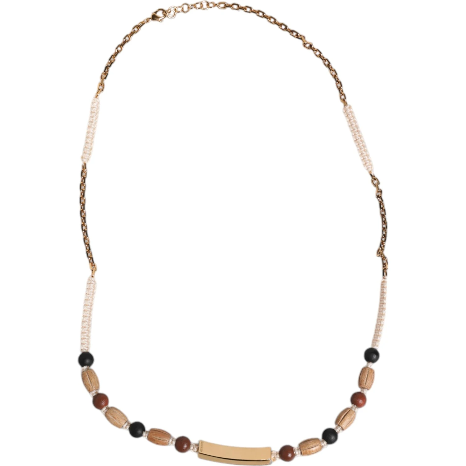 Black Gold Wooden Beaded Logo Pendant Necklace