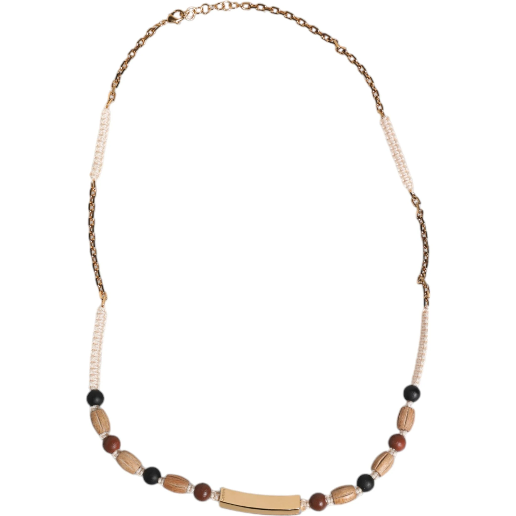 Black Gold Wooden Beaded Logo Pendant Necklace