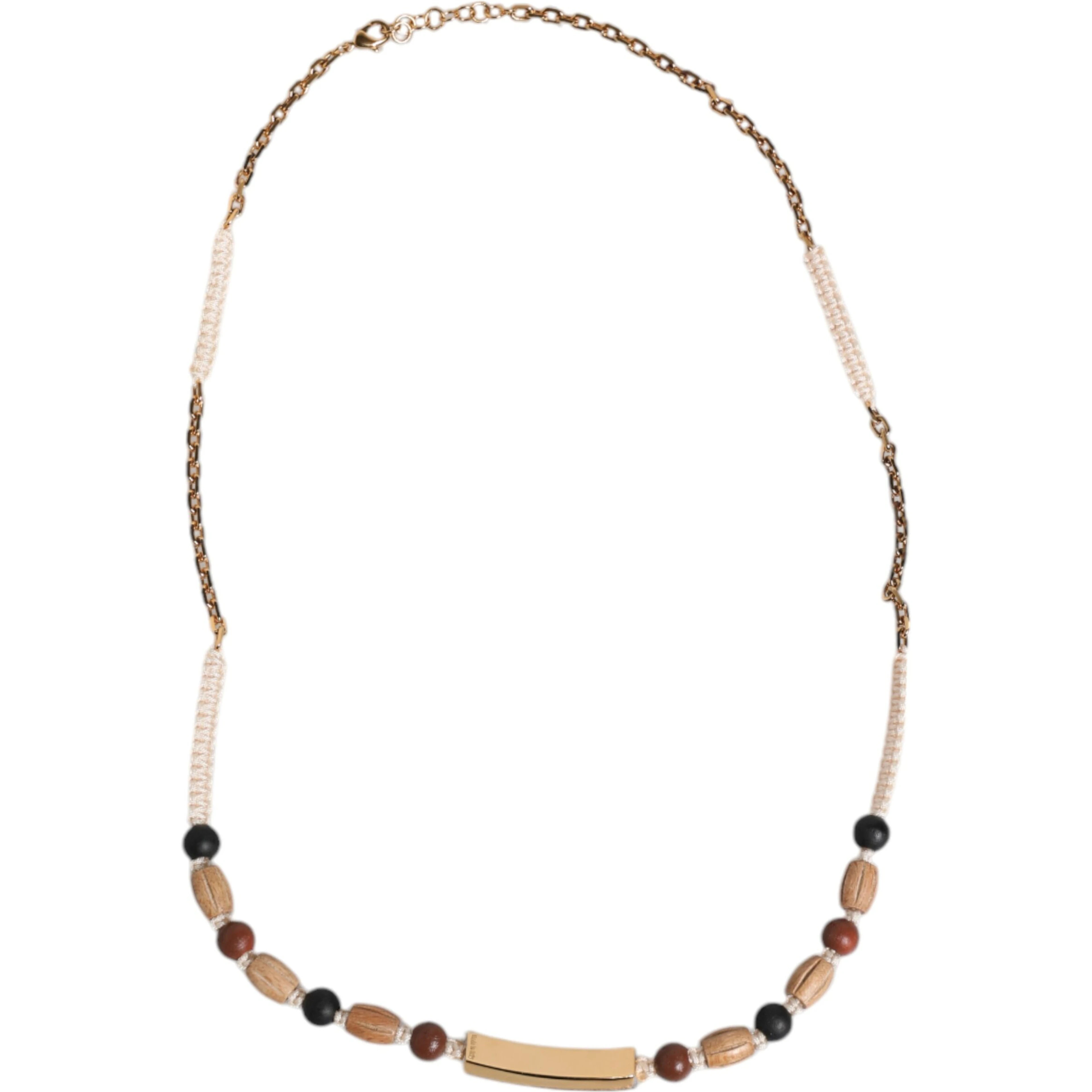 Black Gold Wooden Beaded Logo Pendant Necklace