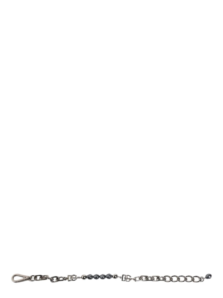 Silver Tone Chain Lobster Clasp Logo Gray Pearls Bracelet alternative