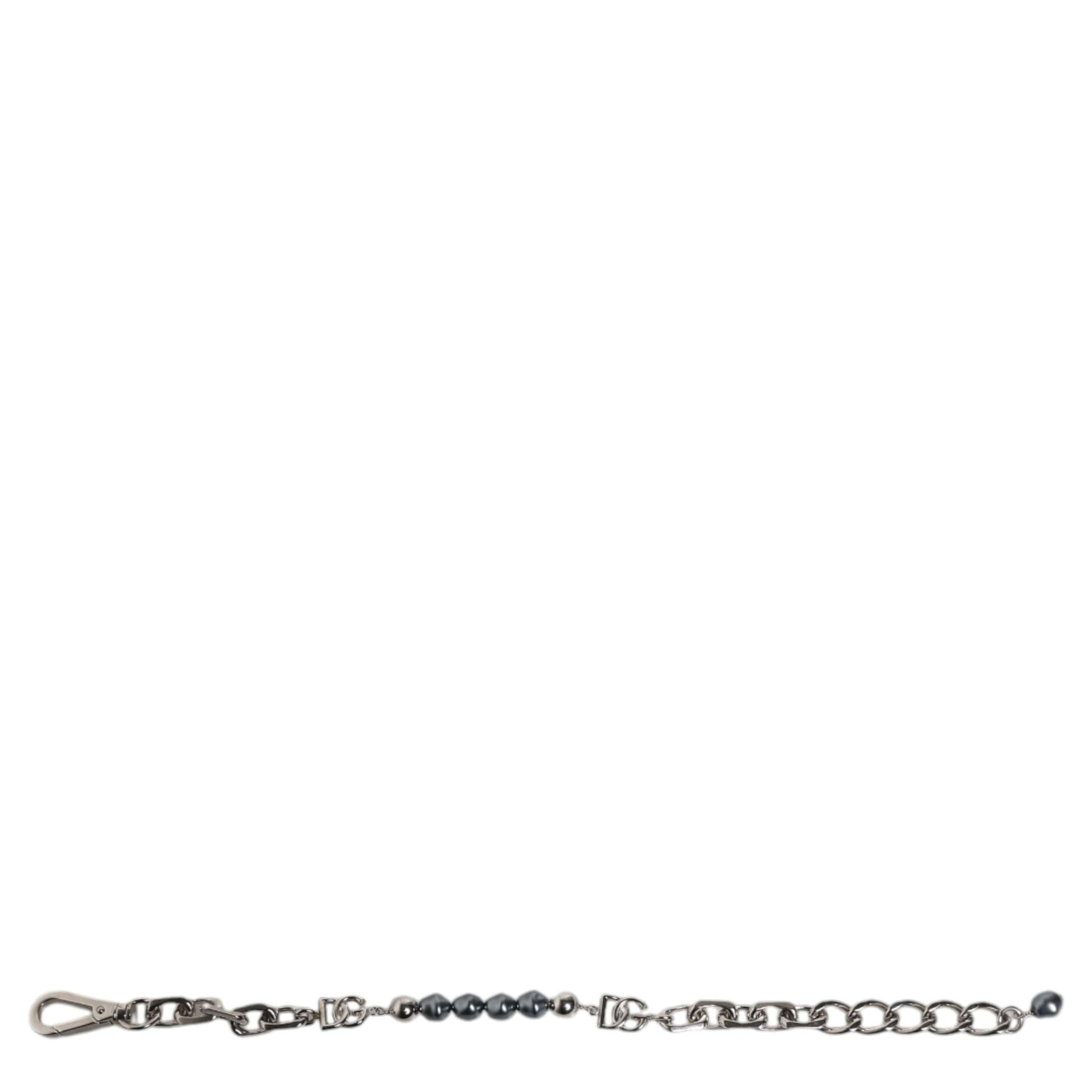 Silver Tone Chain Lobster Clasp Logo Gray Pearls Bracelet