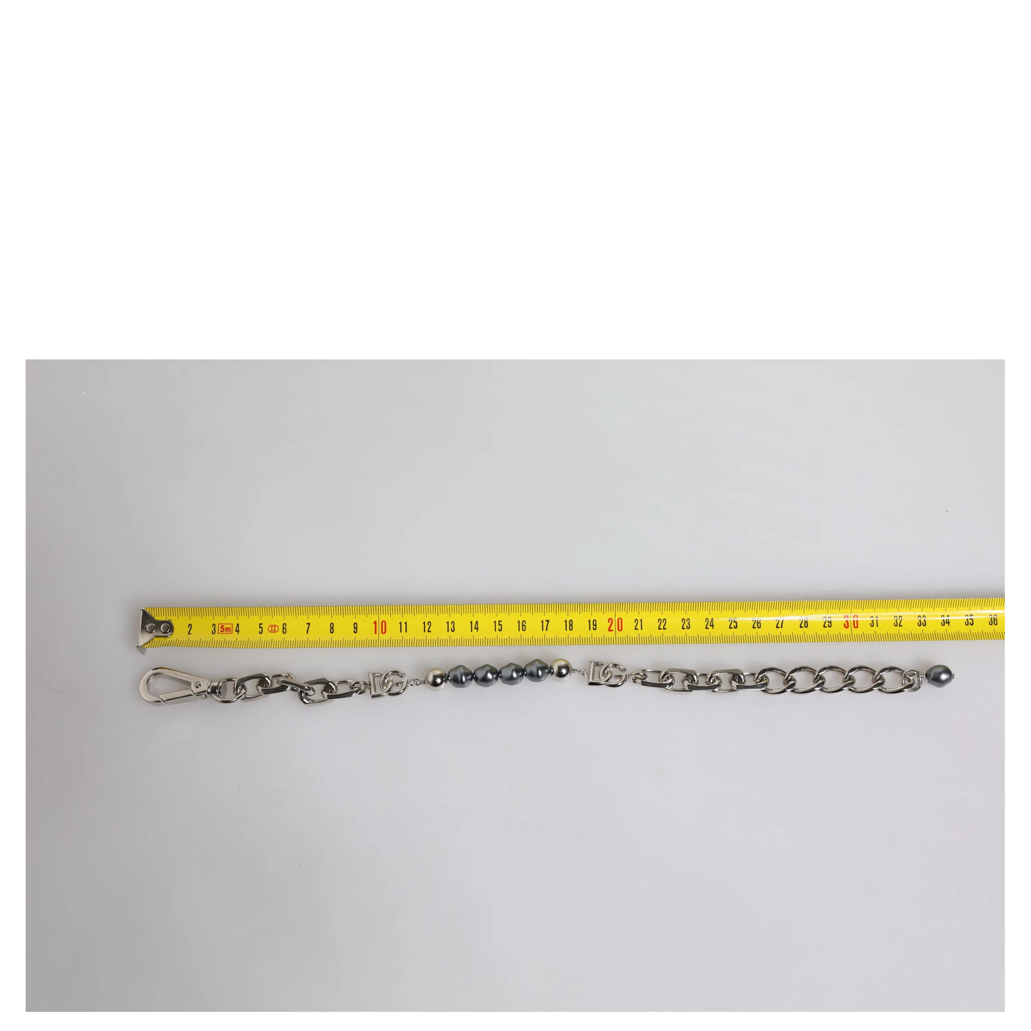 Silver Tone Chain Lobster Clasp Logo Gray Pearls Bracelet