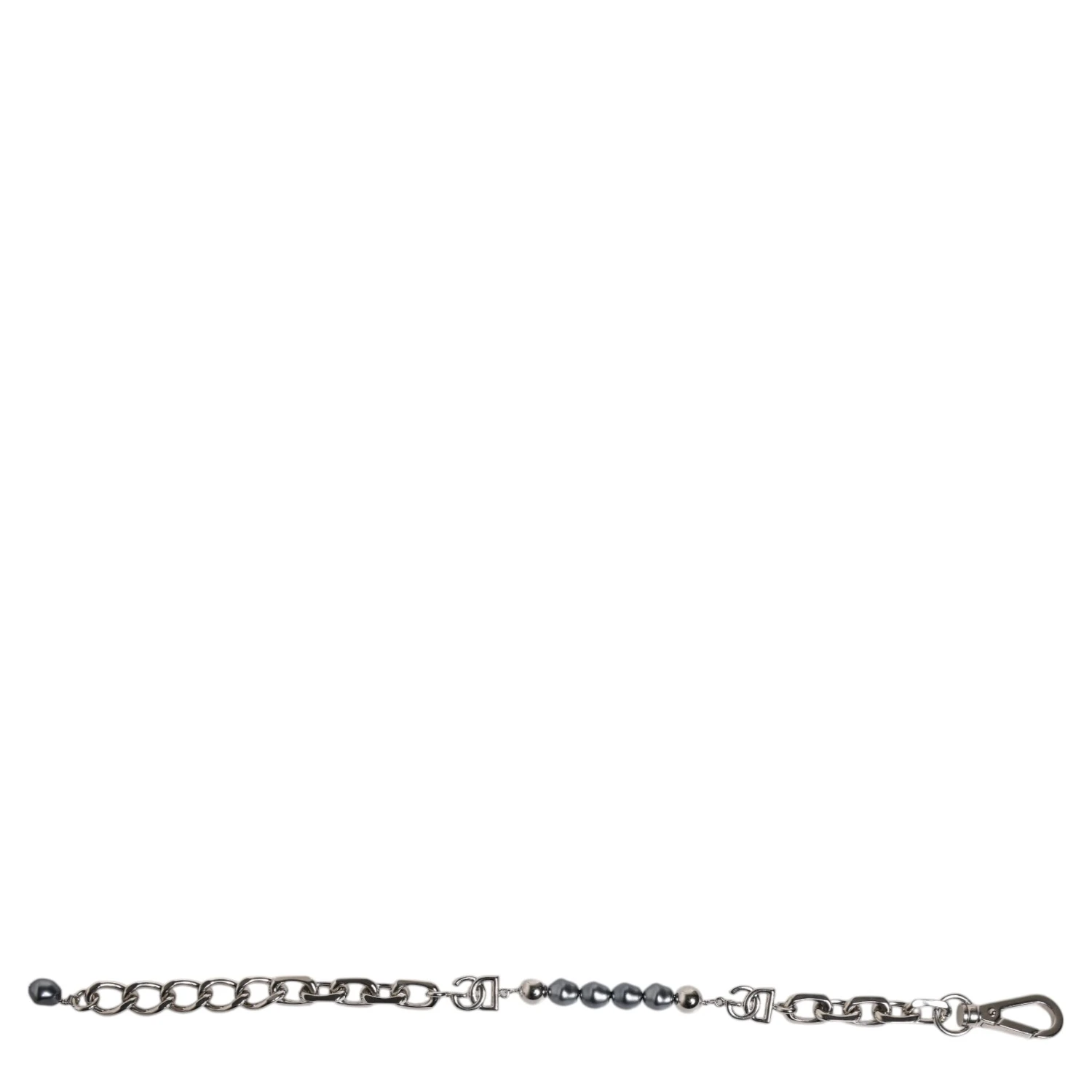 Silver Tone Chain Lobster Clasp Logo Gray Pearls Bracelet