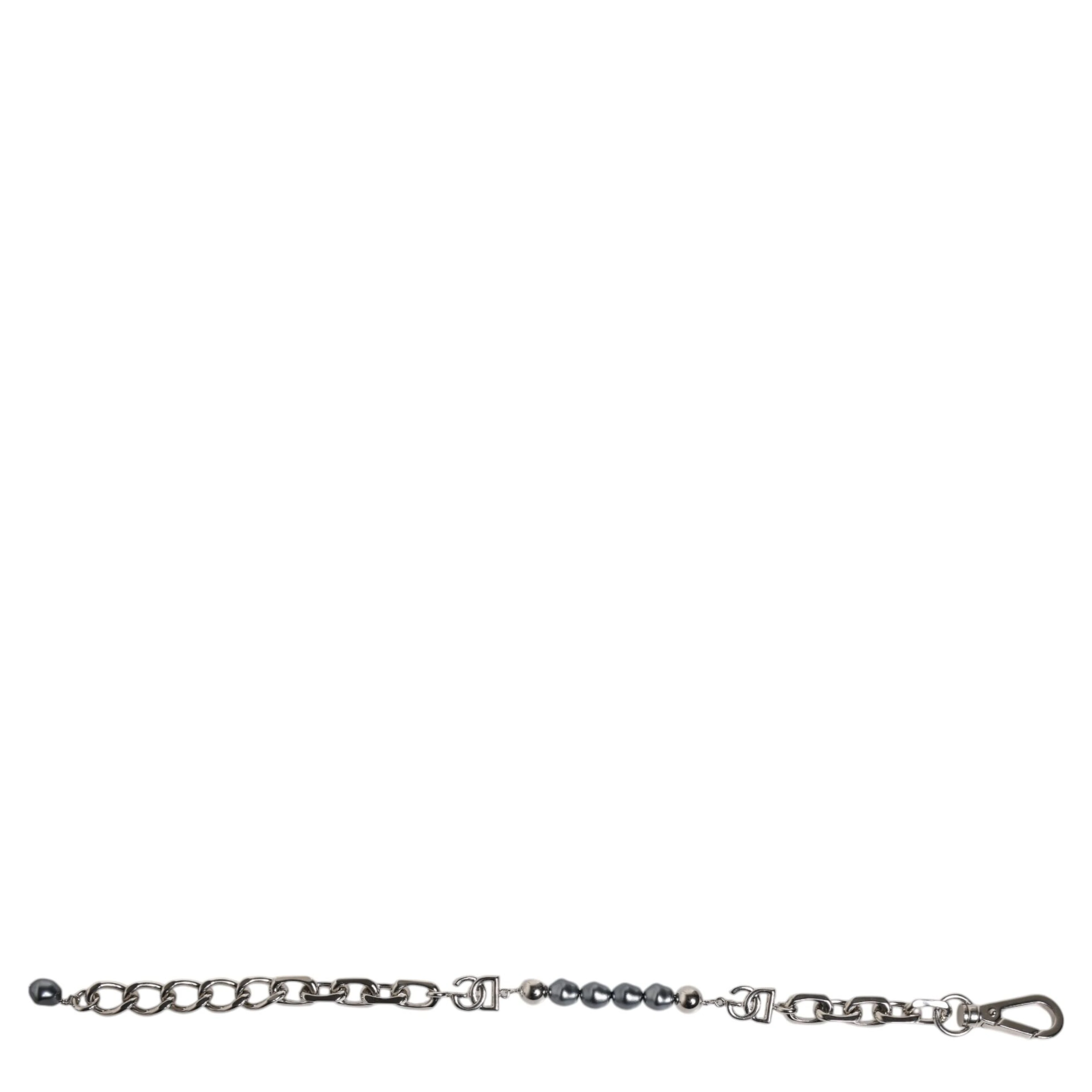 Silver Tone Chain Lobster Clasp Logo Gray Pearls Bracelet