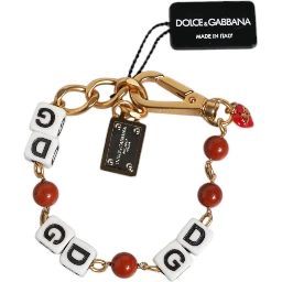 Multicolor Gold Tone Brass Chain DG Logo Dice Bracelet