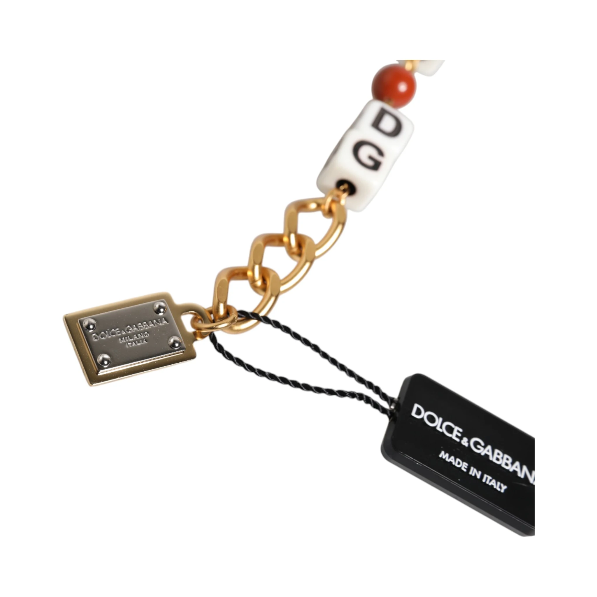 Multicolor Gold Tone Brass Chain DG Logo Dice Bracelet