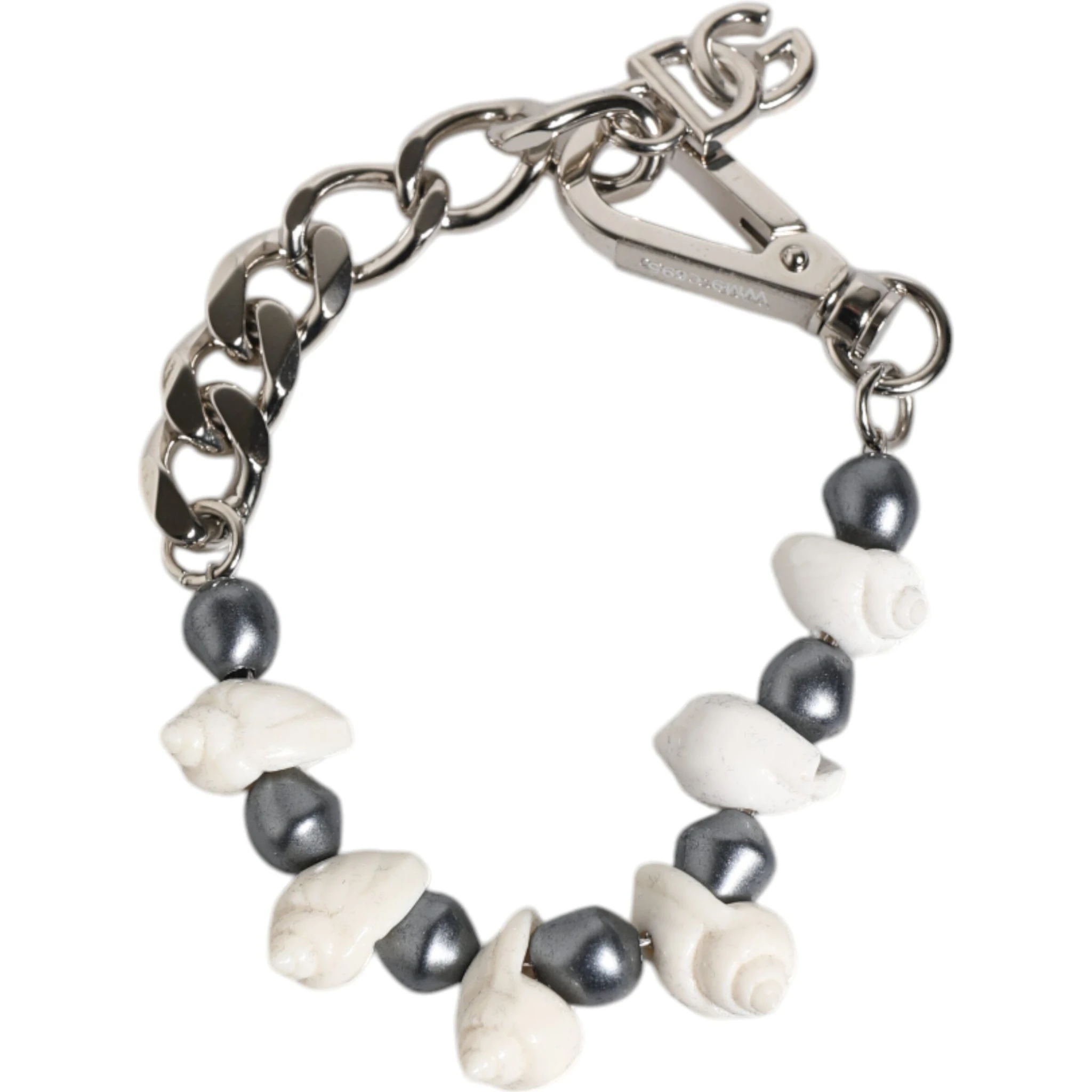 Silver Tone Brass Beaded Shell DG Logo Pendant Bracelet