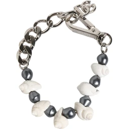 Silver Tone Brass Beaded Shell DG Logo Pendant Bracelet