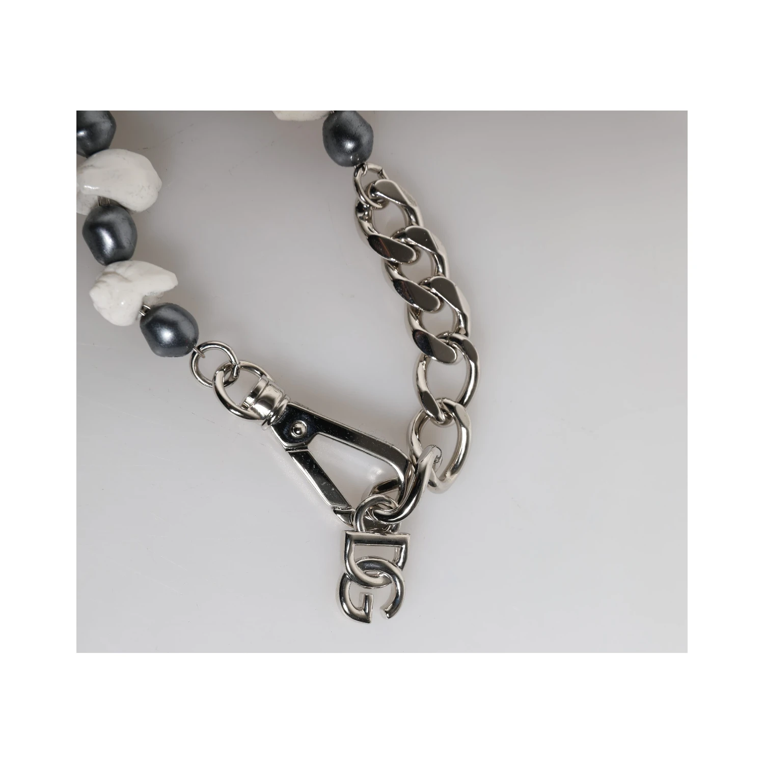 Silver Tone Brass Beaded Shell DG Logo Pendant Bracelet