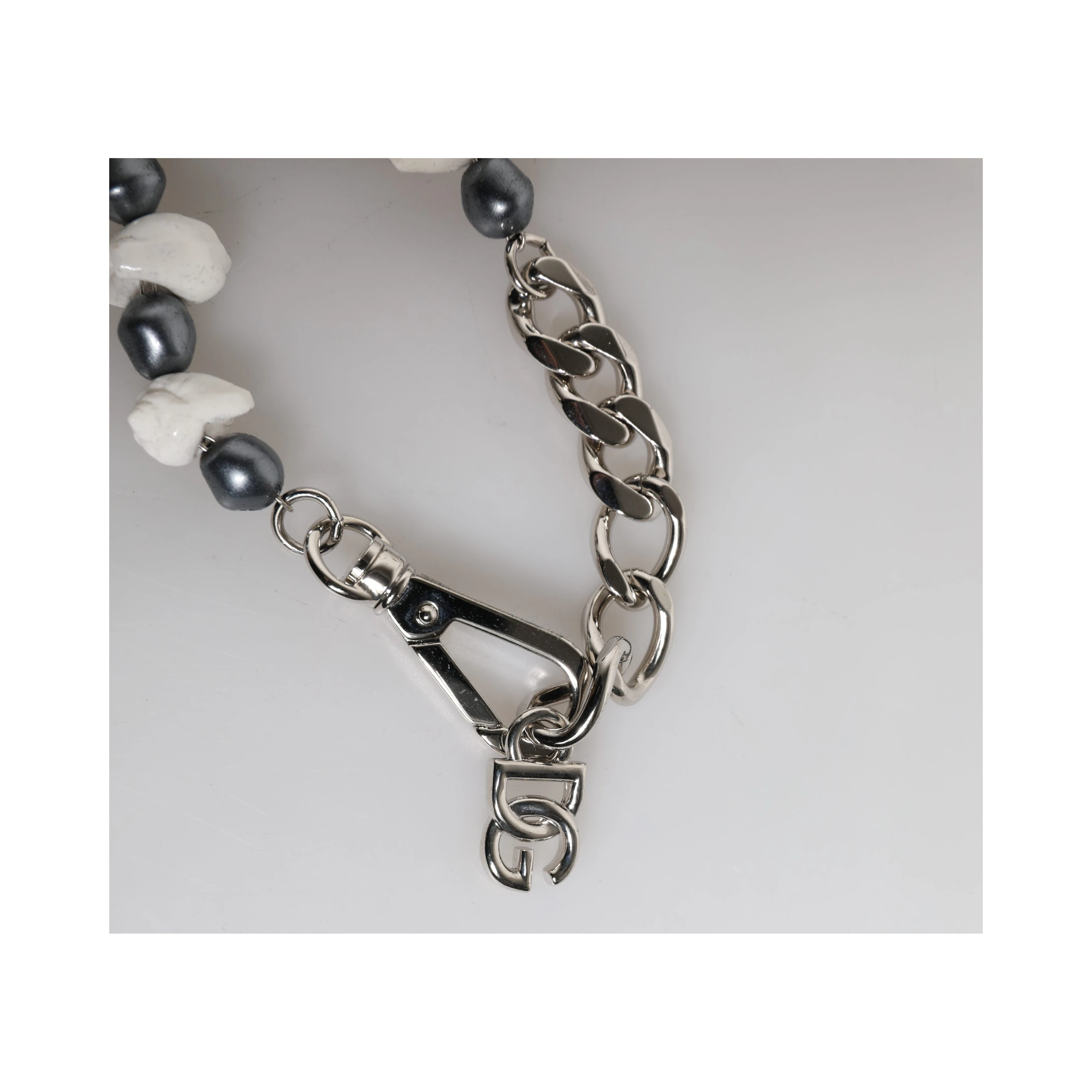 Silver Tone Brass Beaded Shell DG Logo Pendant Bracelet