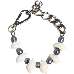 Silver Tone Brass Beaded Shell DG Logo Pendant Bracelet