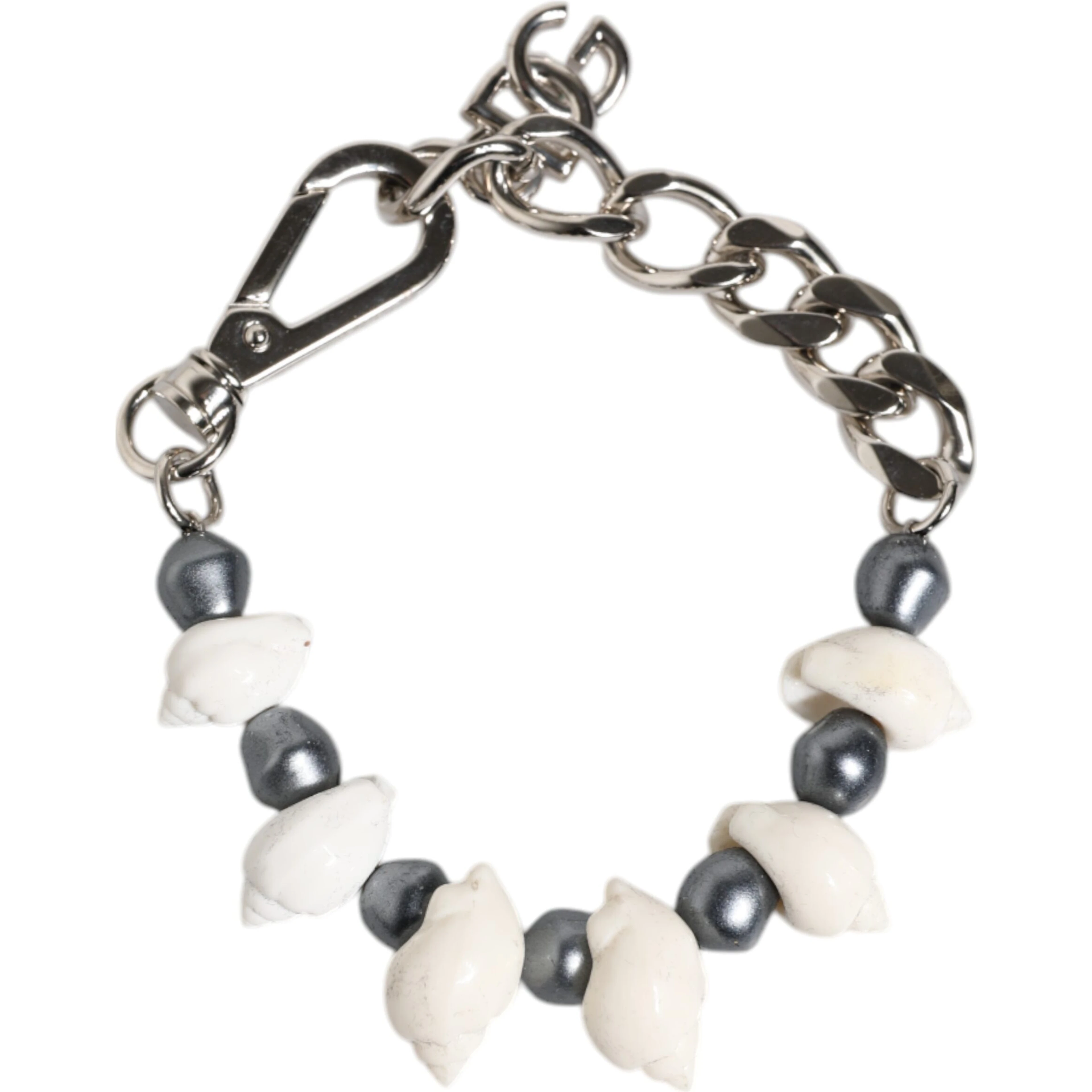 Silver Tone Brass Beaded Shell DG Logo Pendant Bracelet