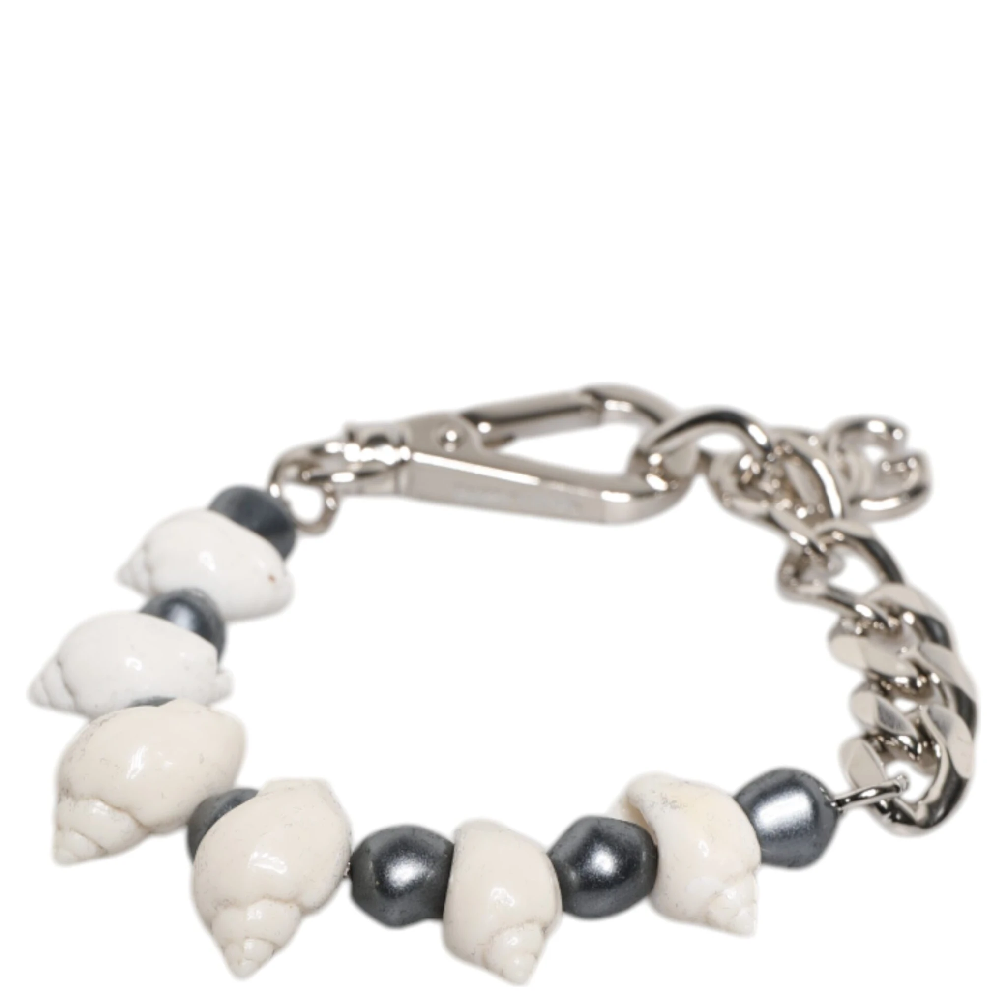 Silver Tone Brass Beaded Shell DG Logo Pendant Bracelet