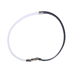 Blue White Leather Trimmed DG Engraved Silver Tone Clasp Bracelet