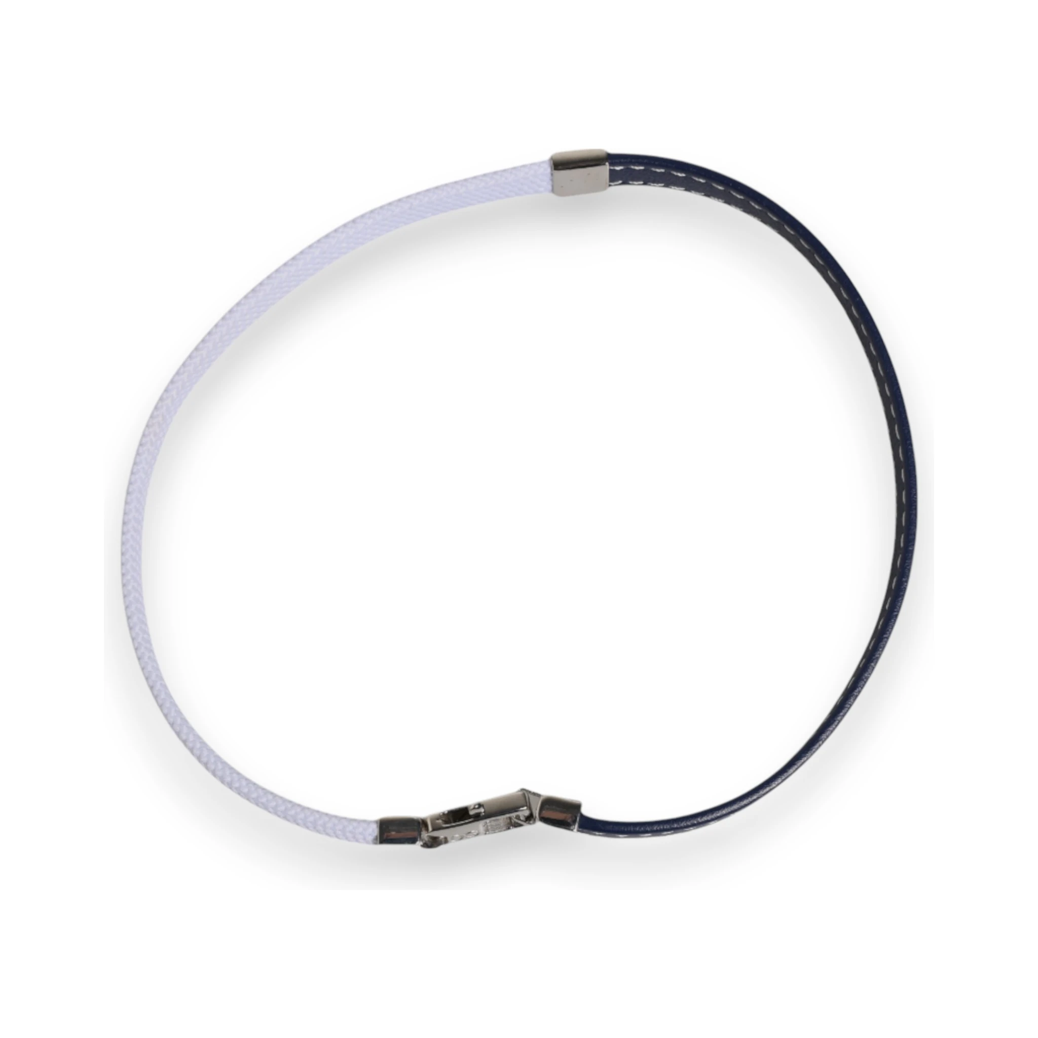 Blue White Leather Trimmed DG Engraved Silver Tone Clasp Bracelet