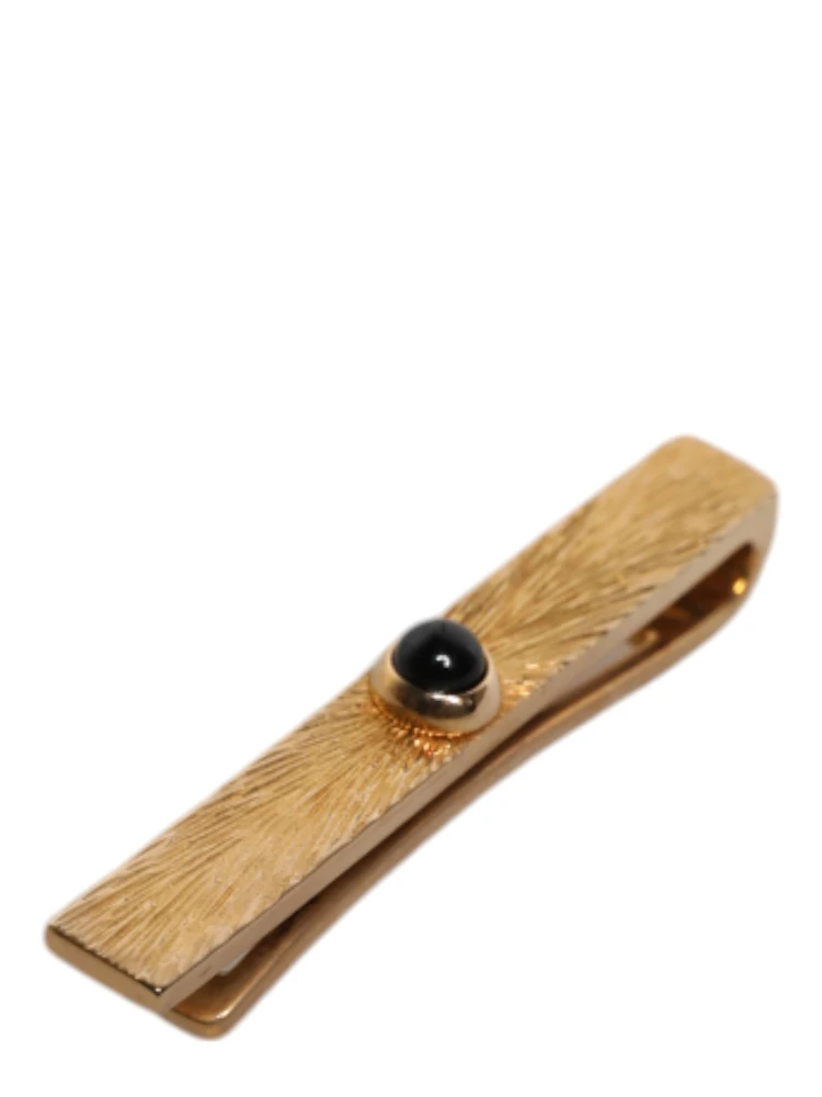 Black Sapphire Gold Tone Brass Tie Clip Bar