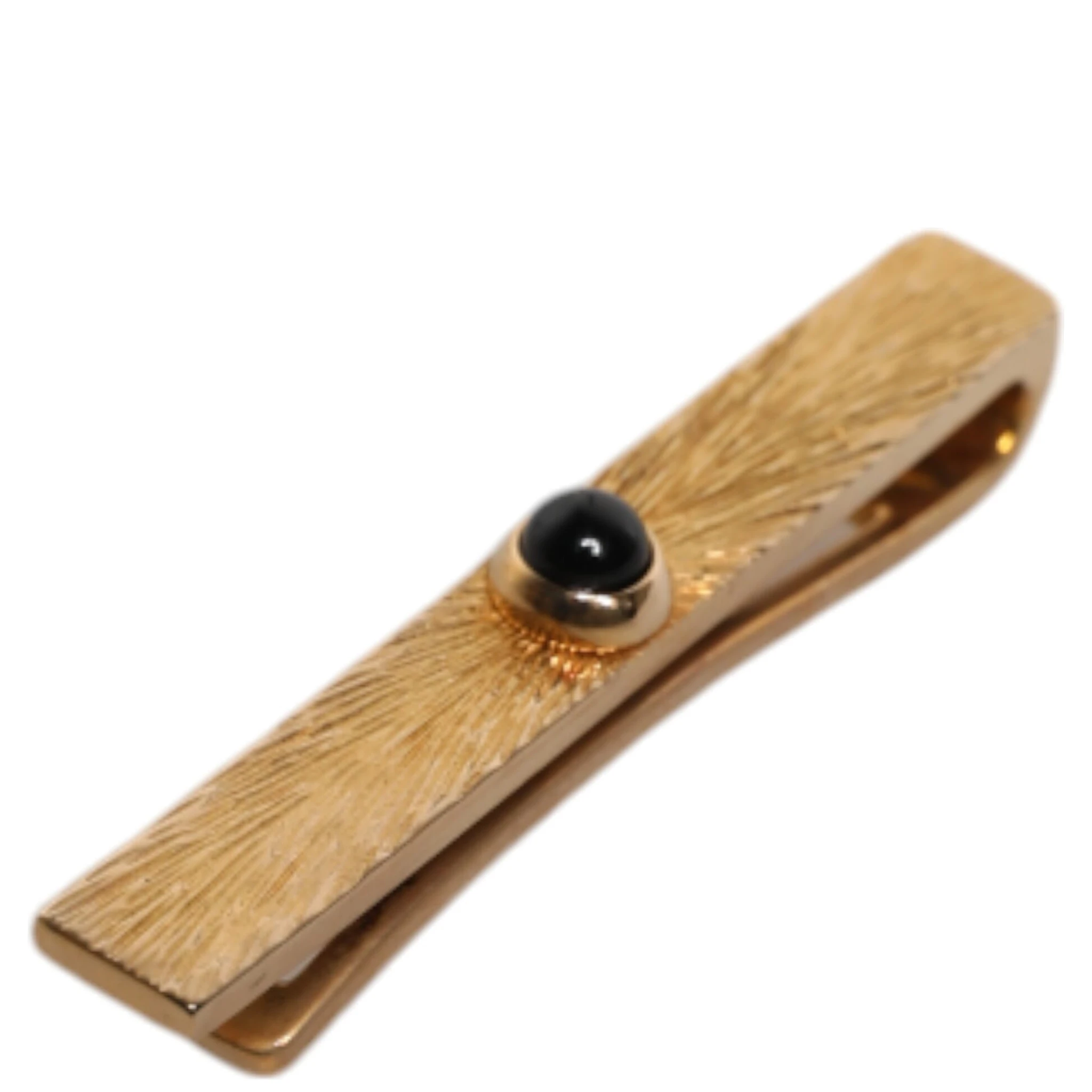 Black Sapphire Gold Tone Brass Tie Clip Bar