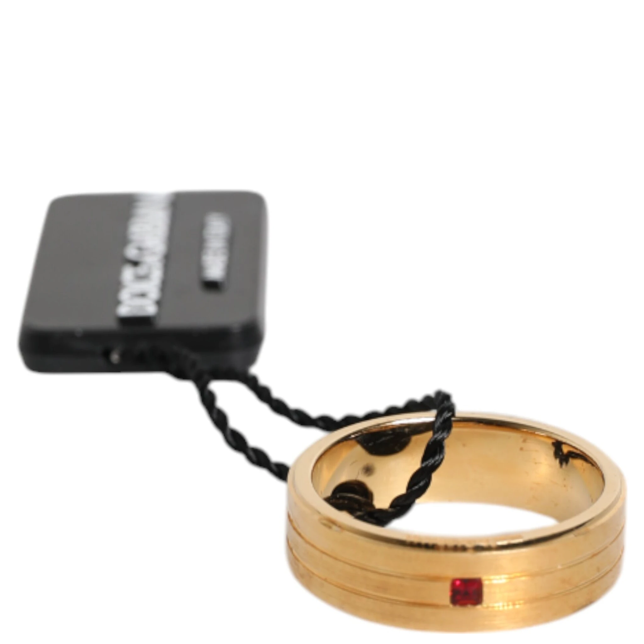 Gold Tone Brass Red Crystal DG Logo Ring