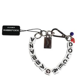 Silver Brass Chain Dice Logo Embellished Charm Bracelet