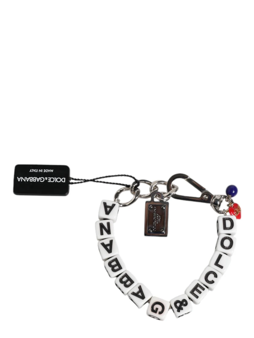 Silver Brass Chain Dice Logo Embellished Charm Bracelet