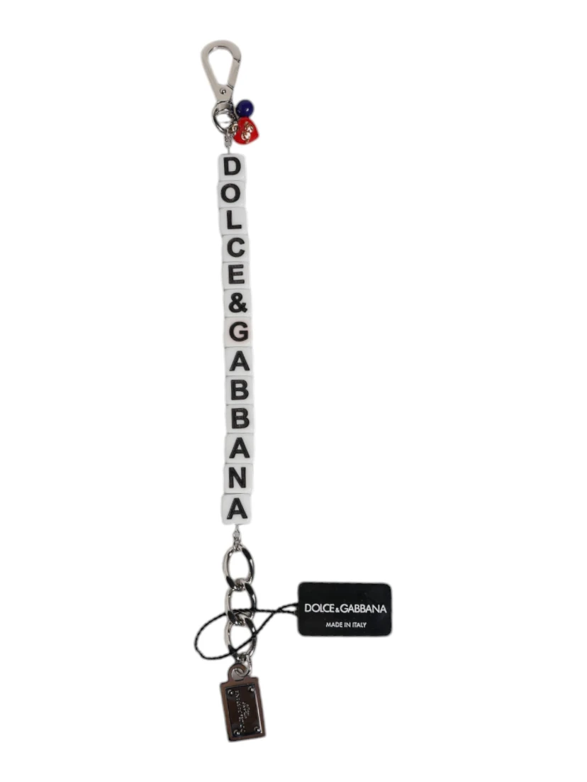 Silver Brass Chain Dice Logo Embellished Charm Bracelet