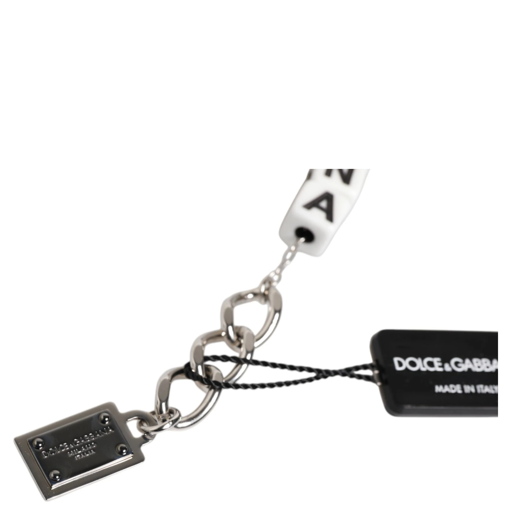 Silver Brass Chain Dice Logo Embellished Charm Bracelet