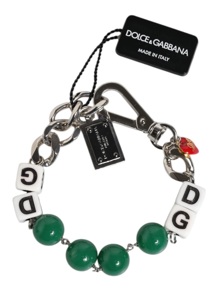 Silver Tone Brass Bead Dice Logo Embellish Charm Bracelet