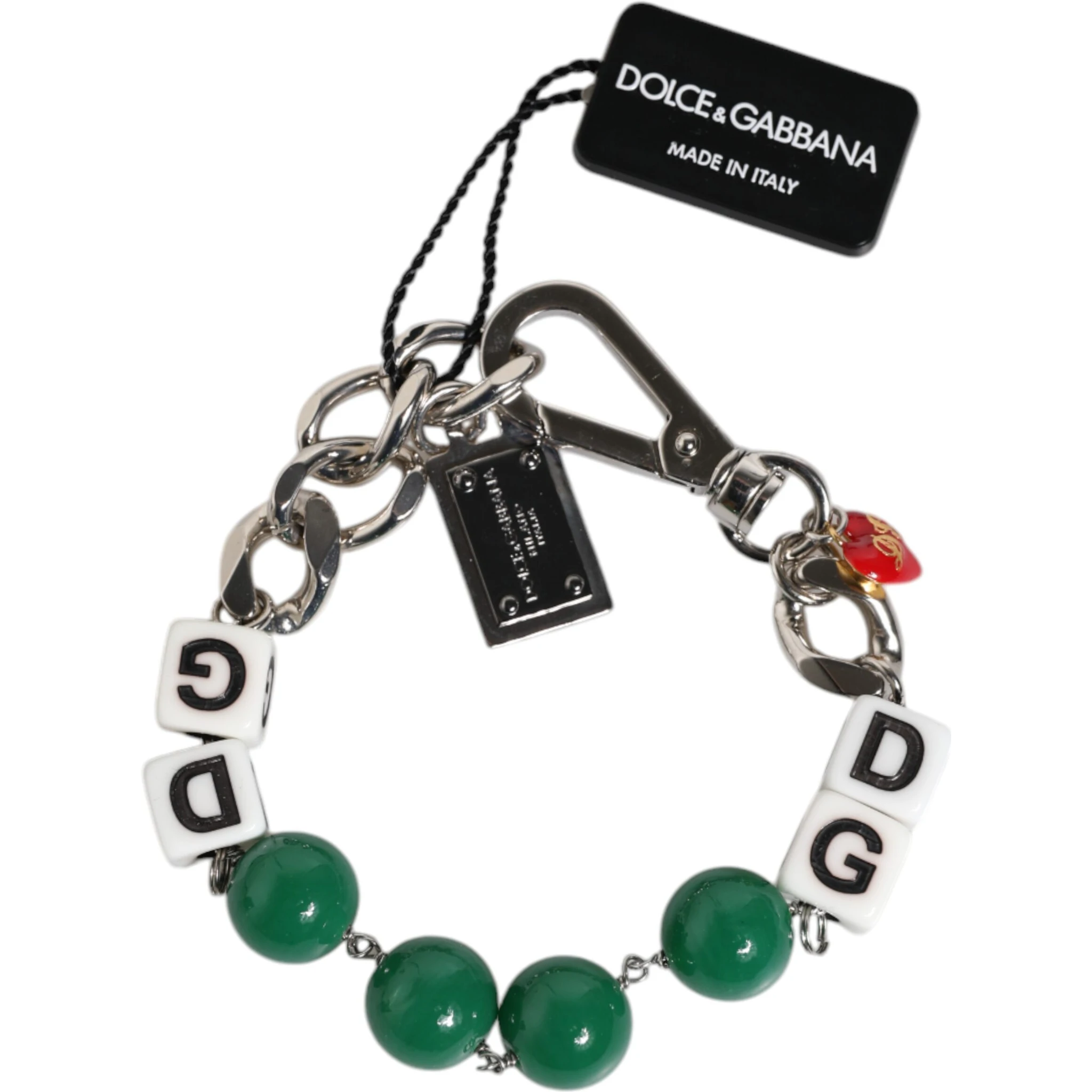 Silver Tone Brass Bead Dice Logo Embellish Charm Bracelet