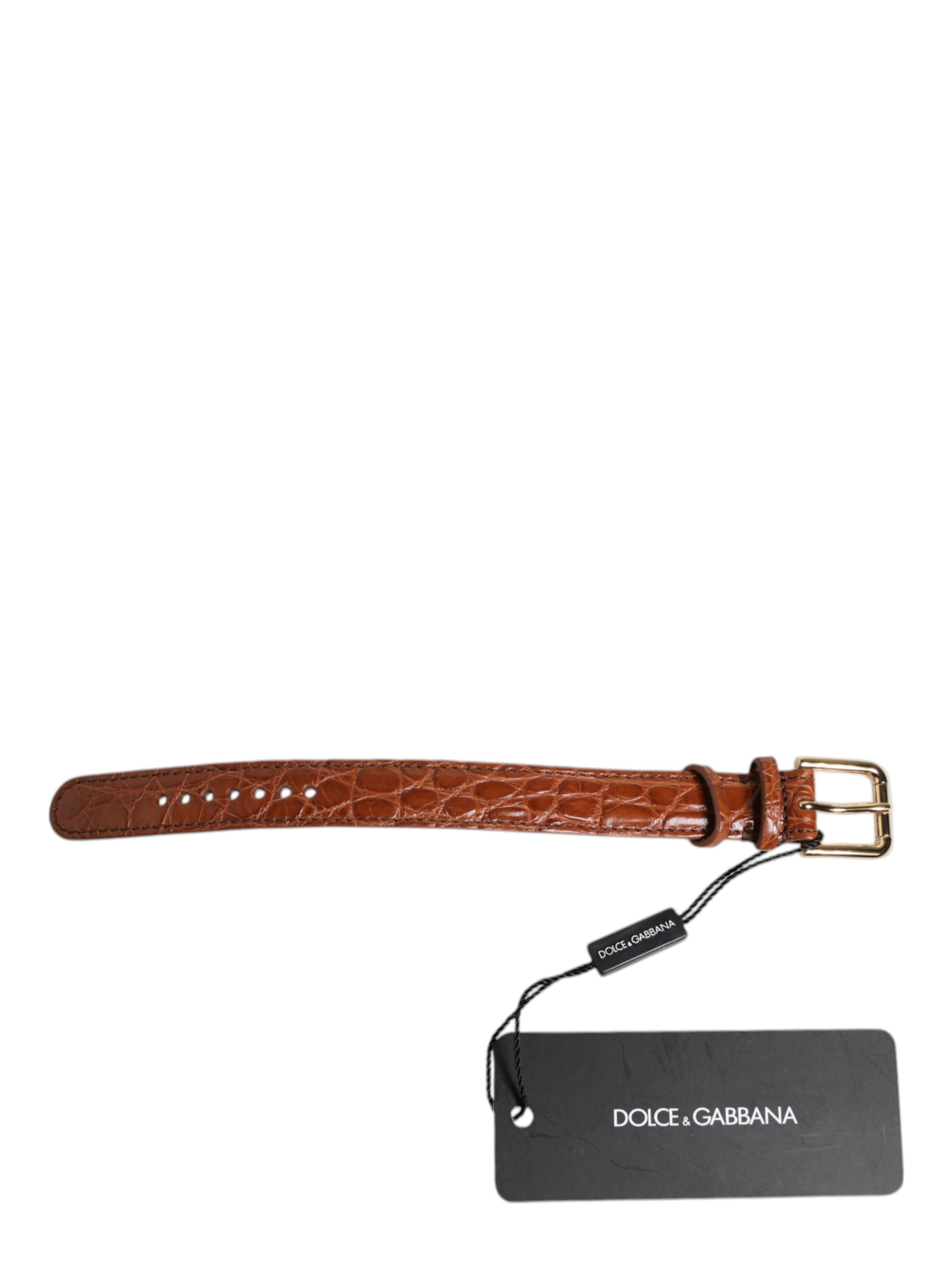 Brown Textured Leather Gold Metal Buckle Armband
