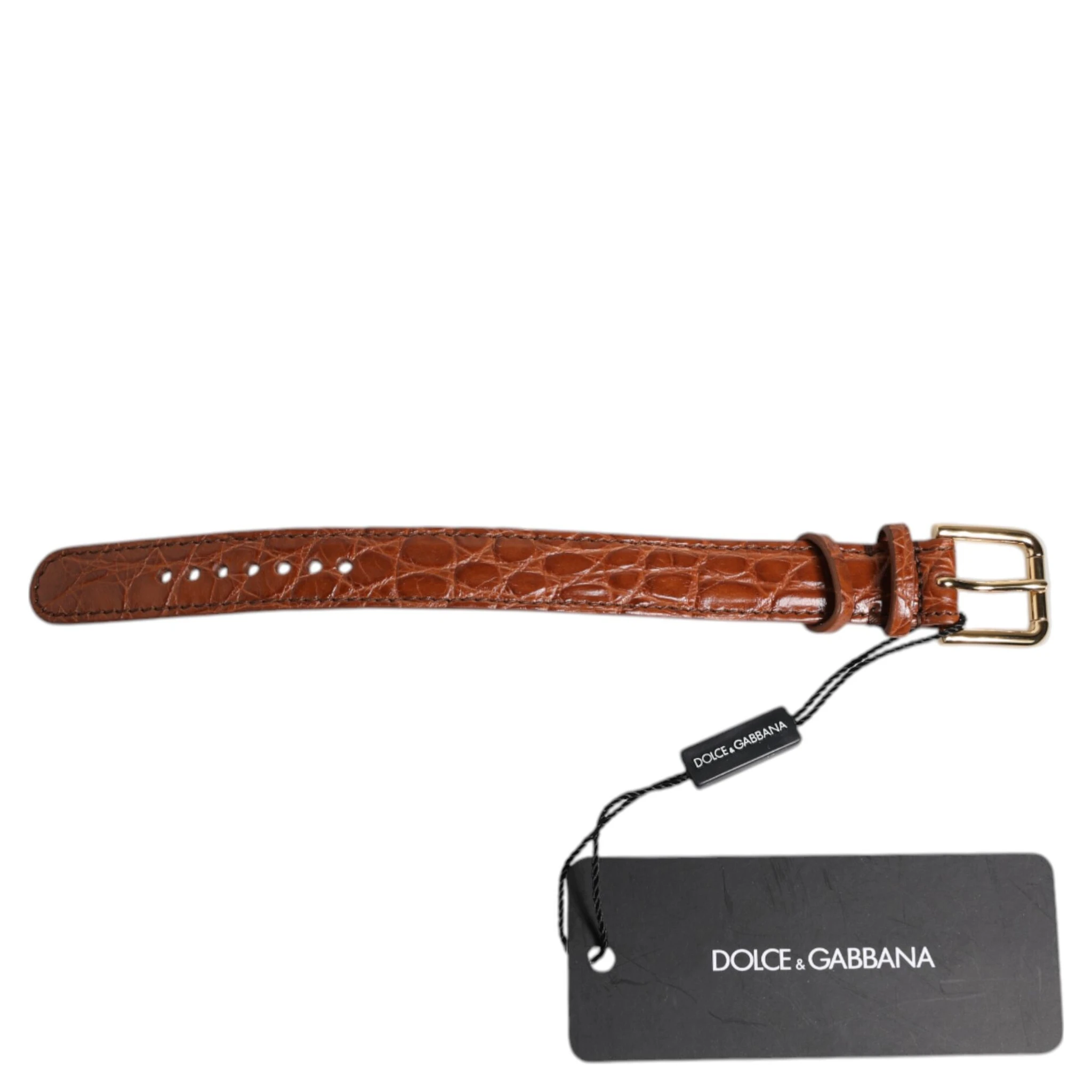 Brown Textured Leather Gold Metal Buckle Armband