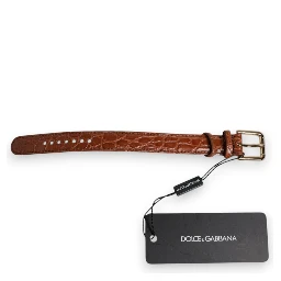 Brown Textured Leather Gold Metal Buckle Armband