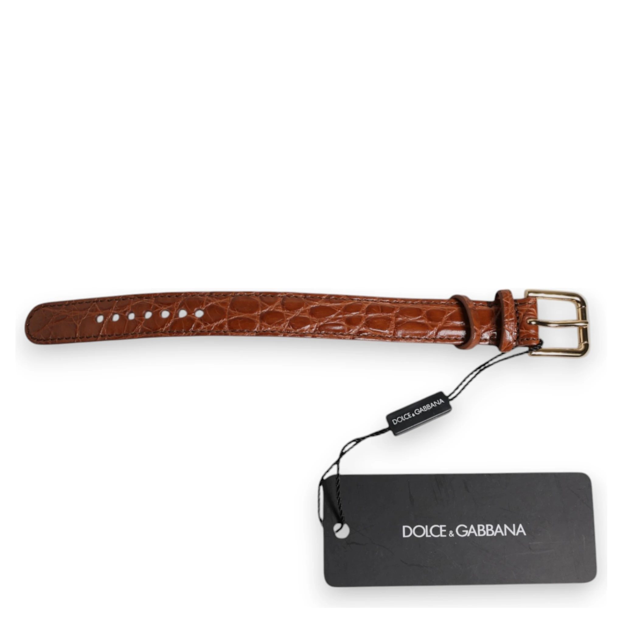 Brown Textured Leather Gold Metal Buckle Armband