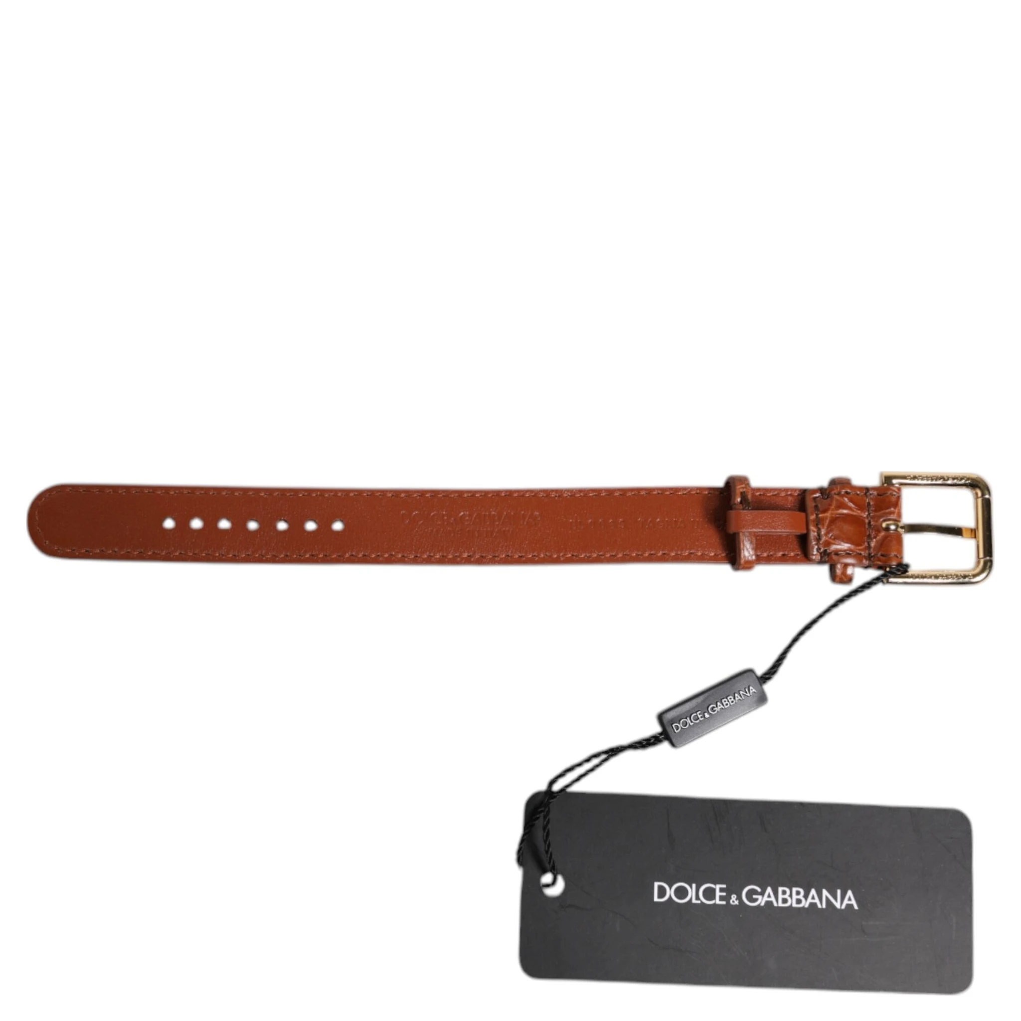 Brown Textured Leather Gold Metal Buckle Armband