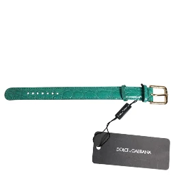 Green Exotic Leather Gold Tone Metal Buckle Armband