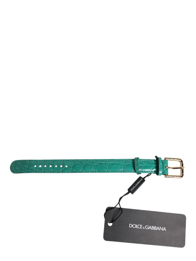 Green Exotic Leather Gold Tone Metal Buckle Armband alternative