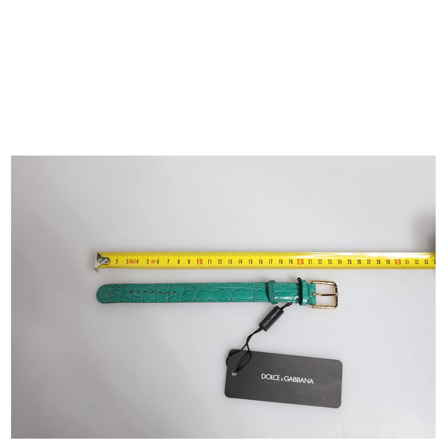 Green Exotic Leather Gold Tone Metal Buckle Armband
