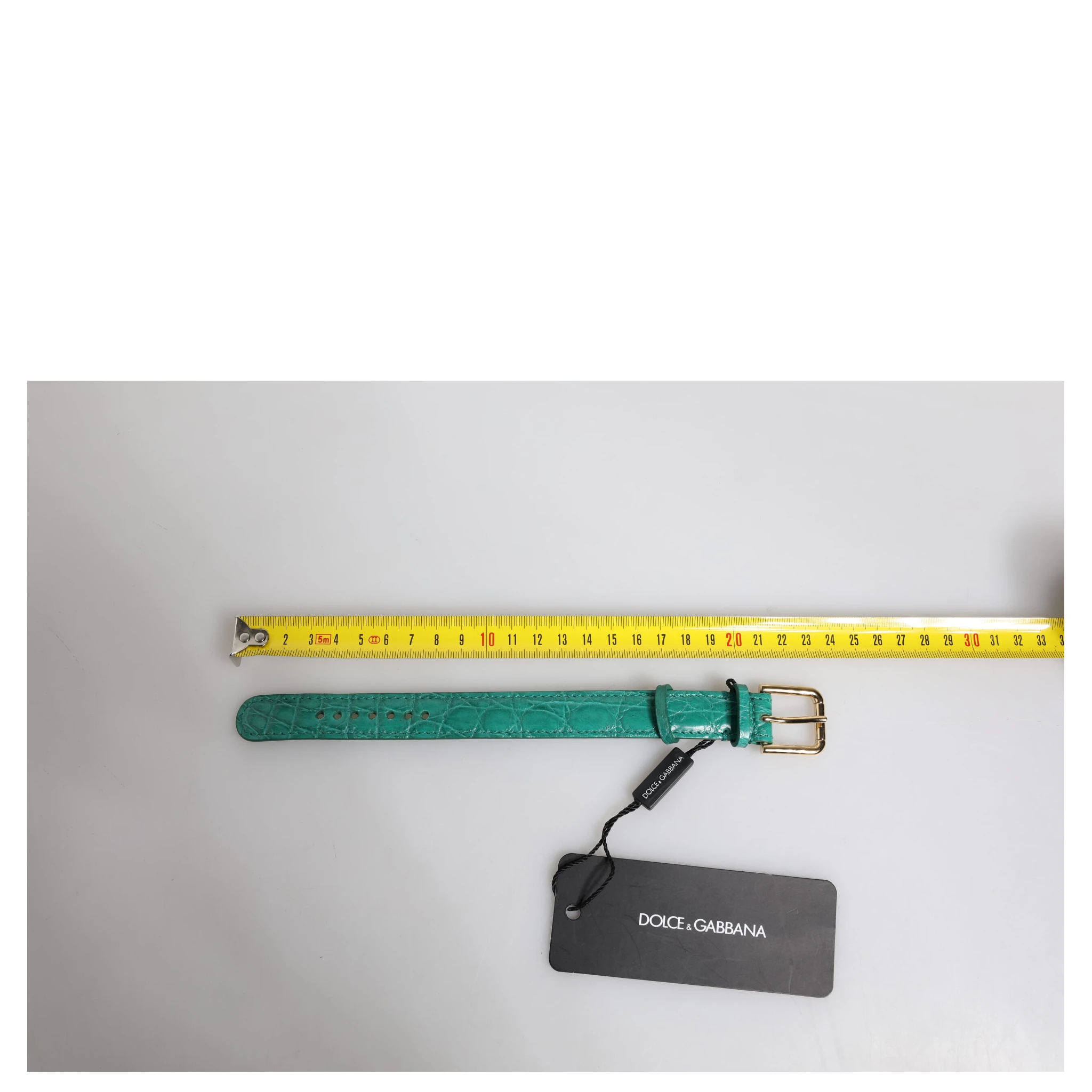 Green Exotic Leather Gold Tone Metal Buckle Armband